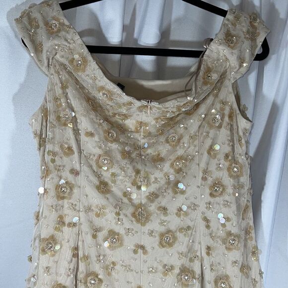 Adrianna Papell for Anthropologie Rosie off shoulder back slit sequined gown New - Picture 8 of 10